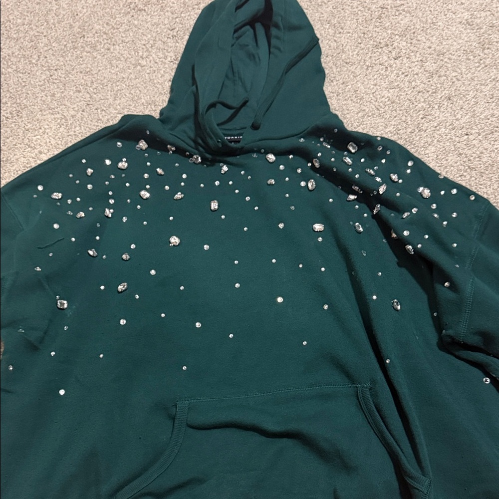 Torrid Green Hoodie with Rhinestone Embellishments